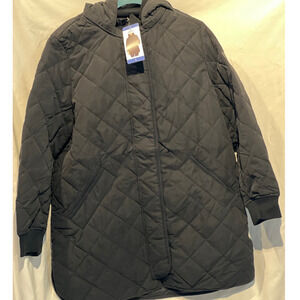 Women's DKNY Black Long Puffer Jacket, Hooded, NWT, Large